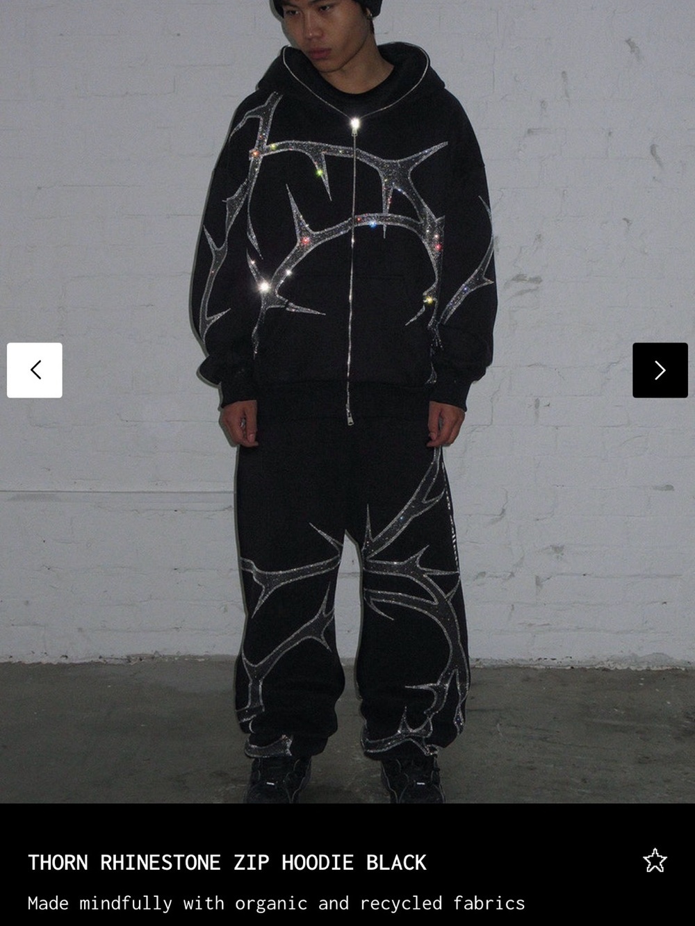 Named Collective Thorn Rhinestone Zip Hoodie and Sweatpants - Black